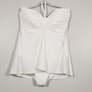 Lands End Plus Size Ruched Swim Dress One Piece Swimsuit Cream SZ 18